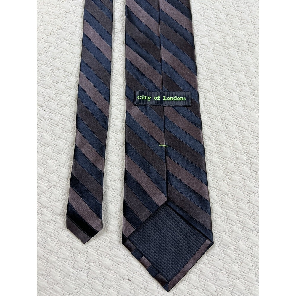 City of London Silk Tie Slant Stripe Retro Casual |‎ Brown Black | 4" W 58"